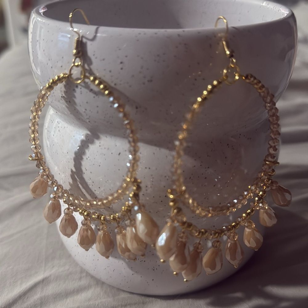 Elegant Champagne Gold Plated Beaded Handmade Artesanal Earrings